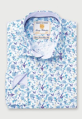 Regular and Tailored Fit Blue and Purple Print Cotton Stretch Shirt