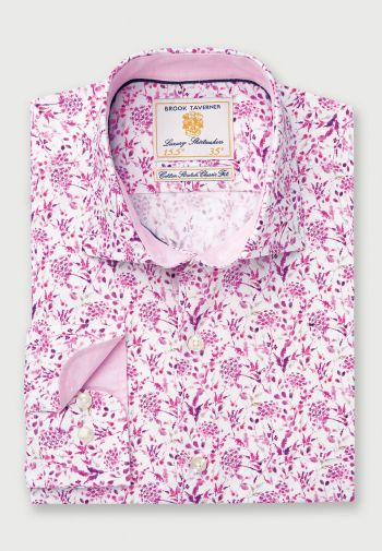 Regular Fit Cerise Print Business Casual Cotton Shirt
