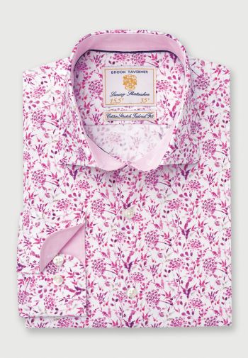 Tailored Fit Cerise Print Business Casual Cotton Shirt