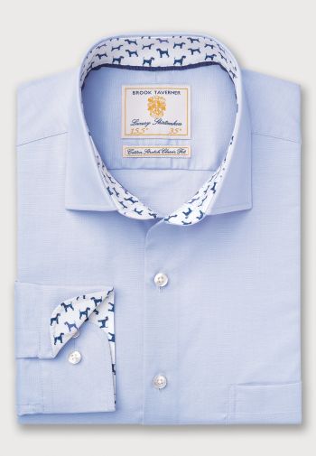 Regular and Tailored Fit Sky Blue Herringbone Cotton Stretch Shirt
