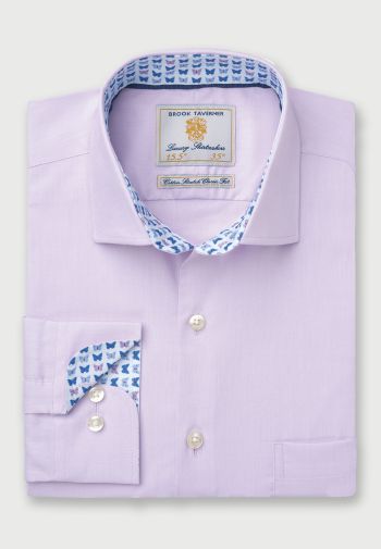 Regular and Tailored Fit Lilac Herringbone Cotton Stretch Shirt