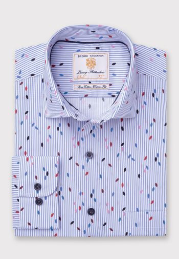 Sky Blue Stripe with Multicoloured Abstract Print Cotton Poplin Shirt