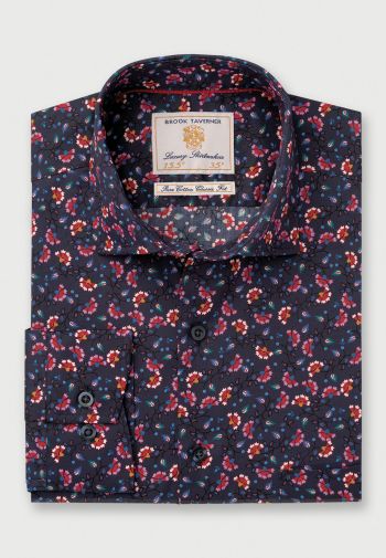 Navy with Multicoloured Floral Abstract Print Shirt