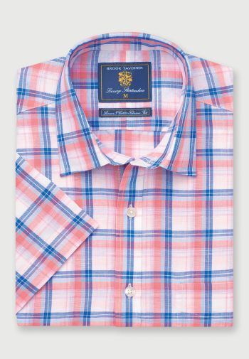 Regular Fit Rose Check Linen Cotton Short Sleeve Shirt