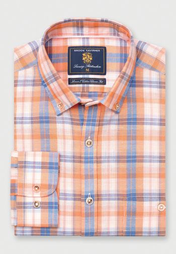 Regular and Tailored Fit Apricot Check Linen Cotton Shirt