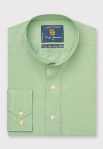 Tailored Fit Mint Linen Grandad Collar Popover Shirt