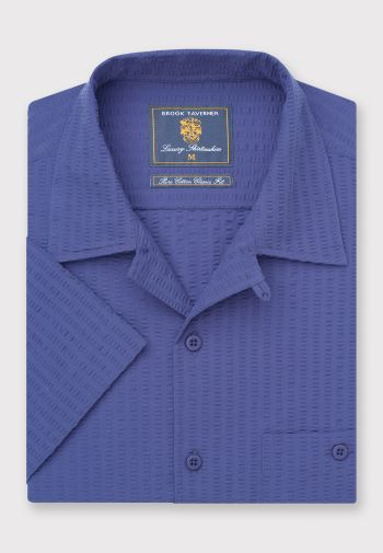 Regular Fit Navy Seersucker Cotton Short Sleeve Shirt