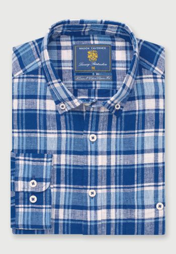 Regular and Tailored Fit Indigo Check Linen Cotton Shirt