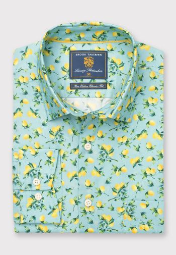 Regular and Tailored Fit Mint Green with Lemons Print Cotton Shirt