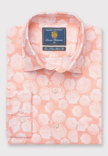 Regular and Tailored Fit Apricot with Clams Print  Linen Cotton Shirt