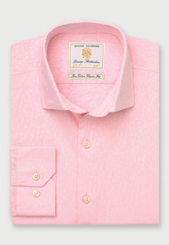 Regular and Tailored Fit Pink Floral Jacquard Cotton Shirt