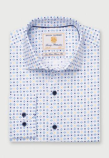 Regular and Tailored Fit Lemon and Blue Print Cotton Shirt
