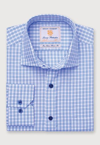 Regular and Tailored Fit Sky Blue Check Cotton Shirt