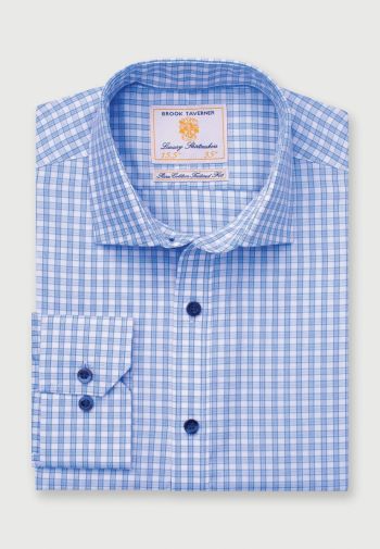 Tailored Fit Sky Blue Check Cotton Shirt