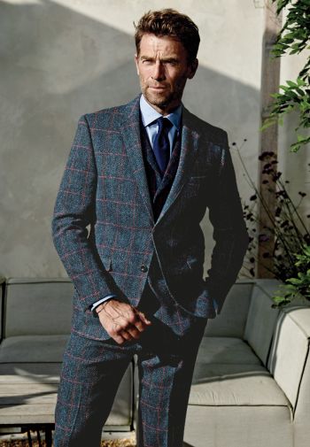Tailored Fit Inverness Blue Check Harris Tweed&reg; Suit Jacket