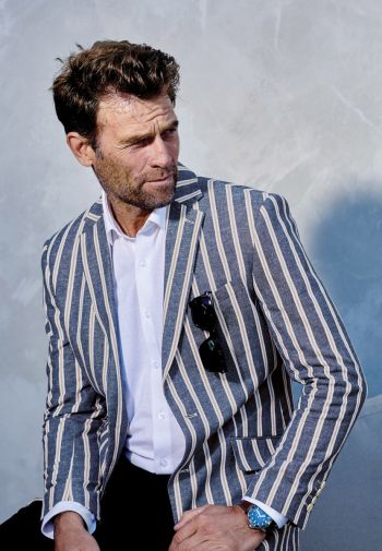 Regular Fit Rafter Blue Stripe Cotton Linen Jacket