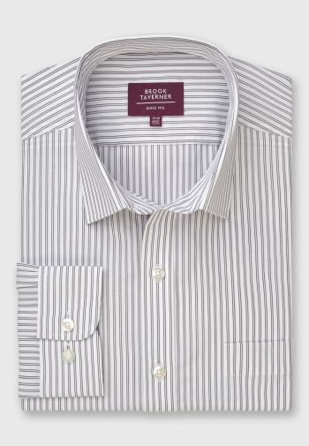 Regular Fit White and Grey Stripe Cotton Shirt