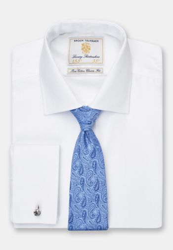 Regular and Tailored Fit Single and Double Cuff White Herringbone Cotton Shirt