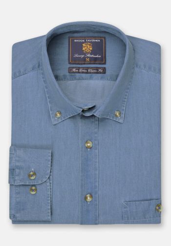 Regular and Tailored Fit Light Blue Chambray Cotton Shirt