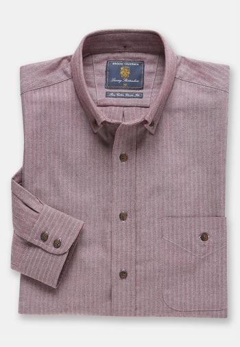 Berry Herringbone Brushed Flannel 'Soft Touch' Cotton Shirt