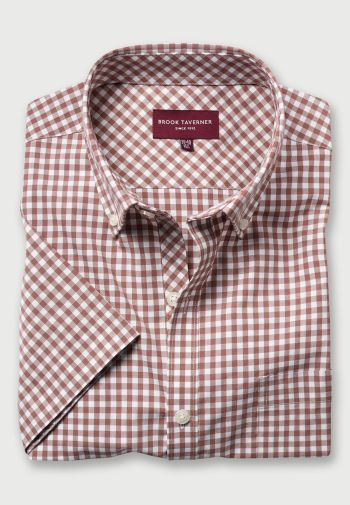 Tailored Fit Portland Brown Gingham Short Sleeve Shirt