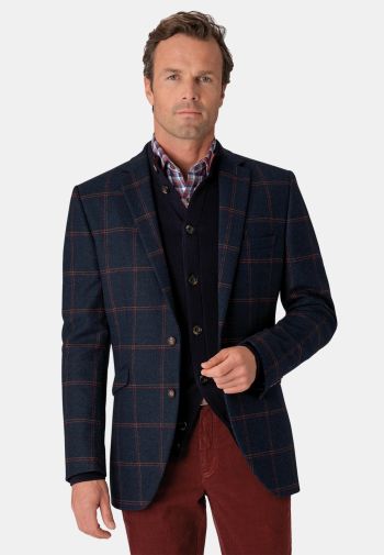 Tailored Fit Airedale Navy Check Wool Jacket