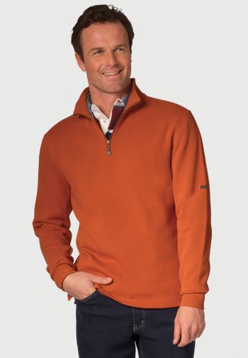 Ambrose Tangerine Pure Cotton Zip Neck Sweatshirt
