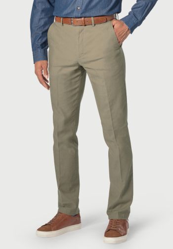 Tailored Fit Amiss Khaki Stretch Linen Cotton Trousers
