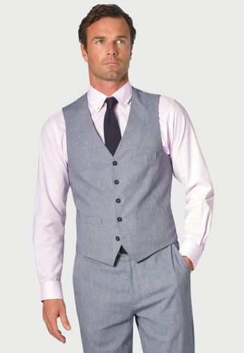 Tailored Fit Anderson Blue Puppytooth Cotton Linen Waistcoat