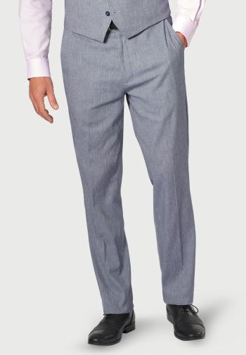 Tailored Fit Anderson Blue Puppytooth Cotton Linen Suit Trouser