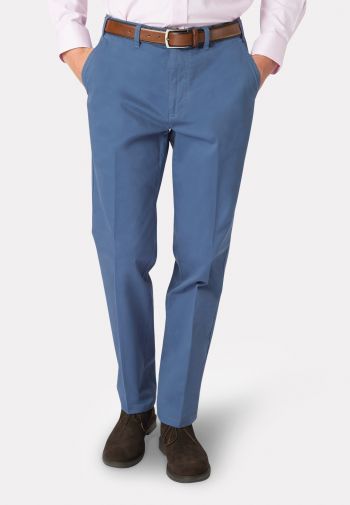 Regular and Tailored Fit Ashdown Sea Blue Cotton Stretch Chino