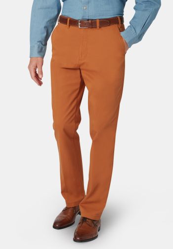Regular and Tailored Fit Ashdown Burnt Orange Cotton Stretch Chino