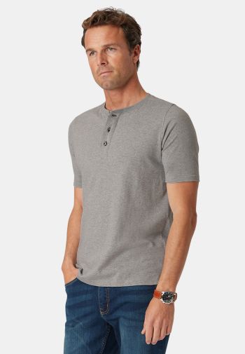 Askrigg Pure Cotton Silver Grey Marl Henley T-Shirt
