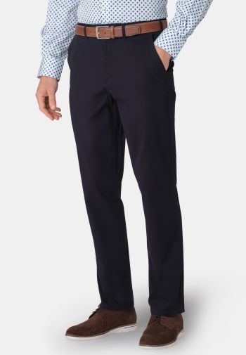 Regular and Tailored Fit Ben Navy Non-Iron Cotton Stretch Chino