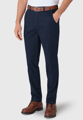 Regular Fit Burroughs Navy Cotton Stretch Check Trouser