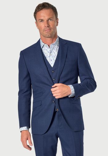Tailored Fit Calder Navy Puppytooth Check Wool Rich Suit Jacket