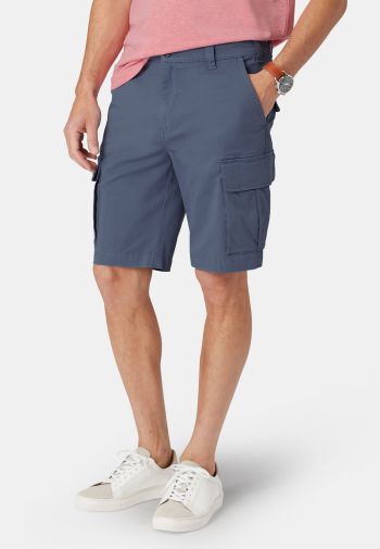 Carleton Stretch Cotton Mid Blue Cargo Shorts