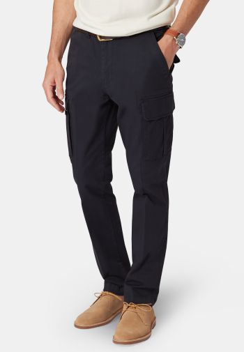 Tailored Fit Carlos Navy Cotton Stretch Cargo Trouser