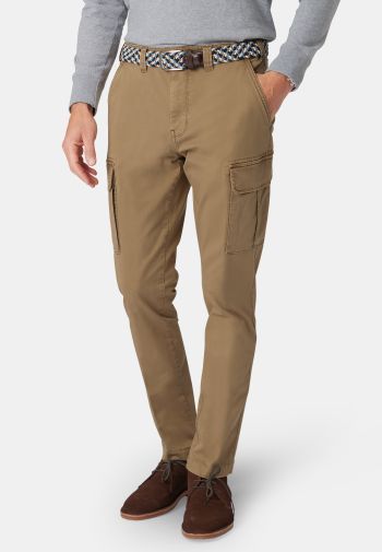 Tailored Fit Carlos Sand Cotton Stretch Cargo Trouser