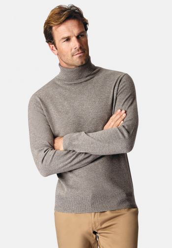 Taupe Cashmere Roll Neck Jumper