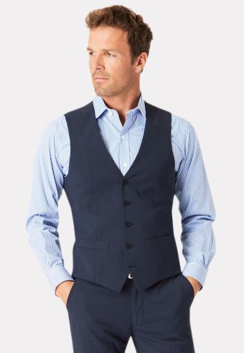 Tailored Fit Navy Check Washable Waistcoat