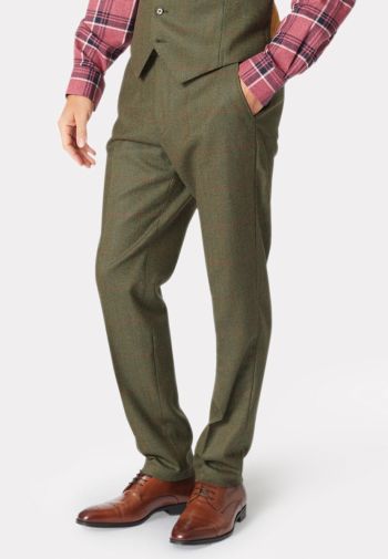 Regular Fit Dalton Olive Check Wool Suit Trouser