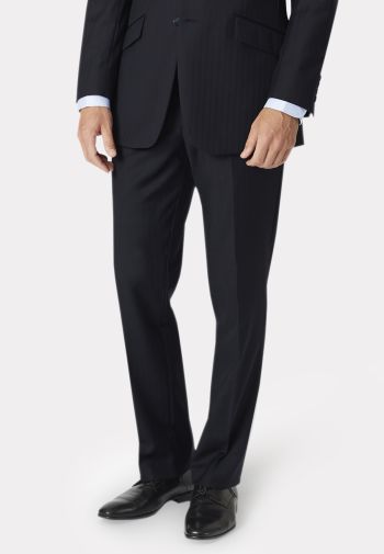 Regular Fit Dawlsih Navy Herringbone Wool Suit Trouser