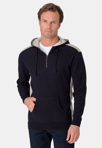 Donne Pure Cotton Navy Knitted Zip Neck Hoodie