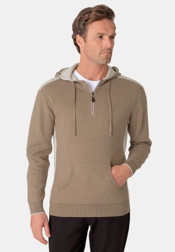 Donne Pure Cotton Sand Knitted Zip Neck Hoodie