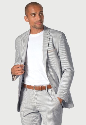Tailored Fit Drewett Blue Stripe Cotton Stretch Seersucker Shorts Suit