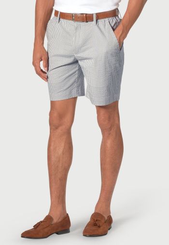 Tailored Fit Drewett Blue Stripe Seersucker Cotton Stretch Shorts