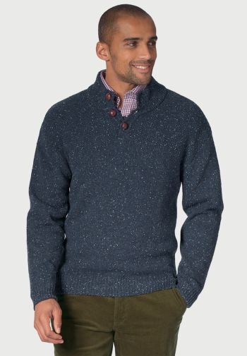 Eamont Blue Nep Lambswool Button Neck Jumper