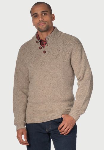 Eamont Oatmeal Nep Lambswool Button Neck Jumper