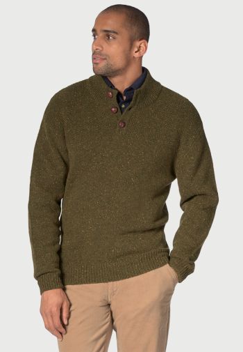 Eamont Moss Nep Lambswool Button Neck Jumper